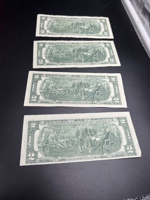 Lot of 4 1976 $2 FRN Two Dollar Bicentennial Federal Reserve Notes VF + #522
