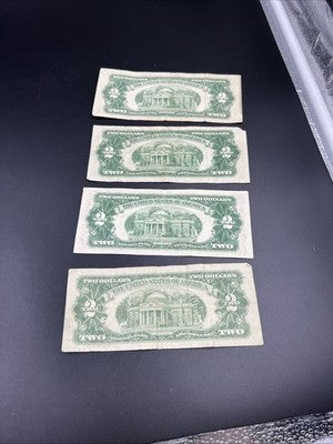 Lot of 4 1963 1953 $2 USN Red Seal Notes Average Circ Red Seal Bills #687