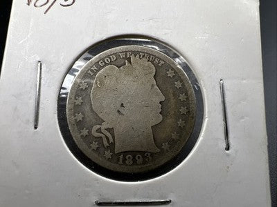 1893 P 25c Barber Silver Quarter Coin AG Circulated SKU#A