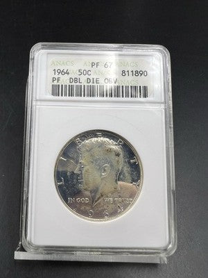 1964 50c Kennedy Silver Half Dollar Coin Double Die Obverse DDO 009 ANACS PF67