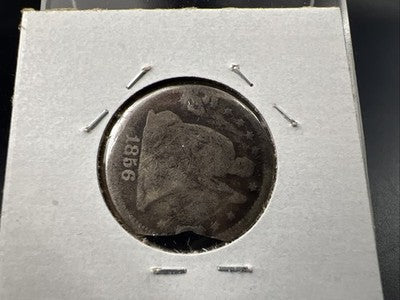 JE Monogram Love Token on 1856 25C Seated Liberty Quarter Very Circ Damage