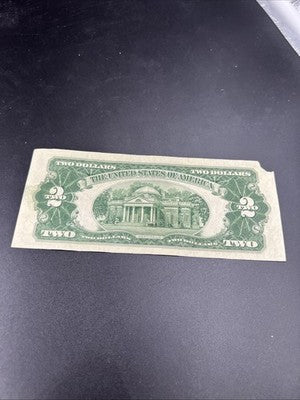 1953 * Star B $2 USN Red Seal United States Note CH VF Details Corner Tear #888