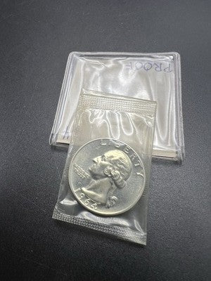 1964 P 25c Washington 90% Silver Quarter Coin Gem Proof Cameo in Mint Cello