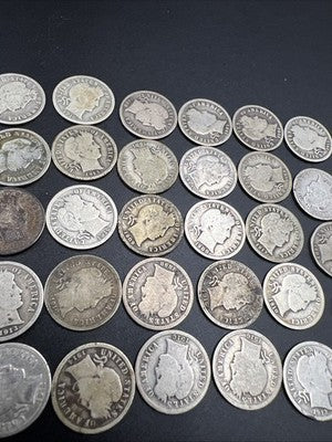 50 Coin Barber 90% Silver Dime Roll Full Rim Good Circ Conditions SK#g
