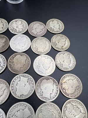 Barber Quarters 90% Silver Coin Quarter Roll $10 Face Value 40 Coins VG/G SKU#3A