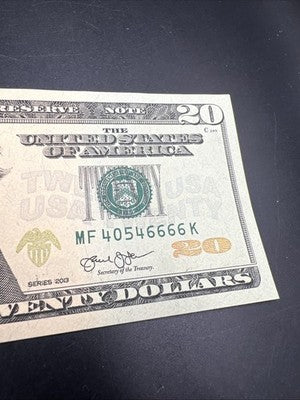 2013 $20 FRN Federal Reserve Note VF Circulated Neat Serial # 40546666