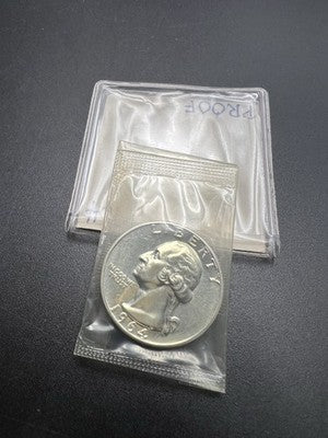 1964 P 25c Washington 90% Silver Quarter Coin Gem Proof Cameo in Mint Cello