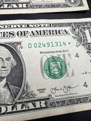Lot of 10 2013 Star * $1 FRN Federal Reserve Notes Circ #314