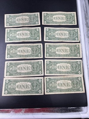 Lot of 10 1957 $1 One Dollar Silver Certificate Blue Seal Notes G / VG #549