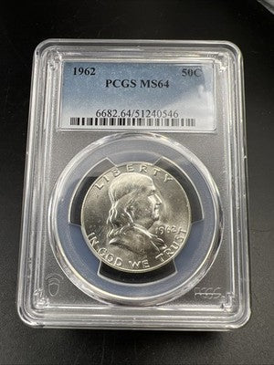1962 P 50c Franklin Silver Half Dollar Coin PCGS MS64 CH BU Certified #46