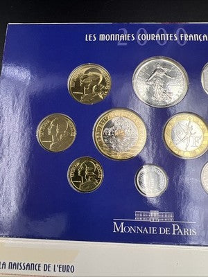 2000 France Monnaie de Paris 10 Piece Coin Mint Uncirculated Set in Folder