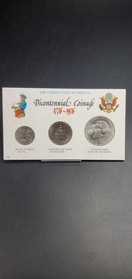 3 Coin $1 50c 25c 1776 - 1976 United States of America Bicentennial Coinage Set