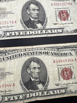 $5 Bill collector's Lot 9 US Bills - Very Circ 7 1963 USN 1 1995 FRN 1 1934 $5