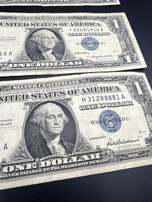 3 Note Lot 1935 $1 1957 * $1 & 1957 $1 Repeater Silver Certificates #88881