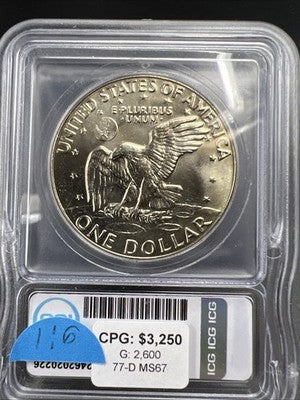 1977 D $1 Ike Eisenhower Clad Copper Nickel Dollar Coin ICG MS67 #26