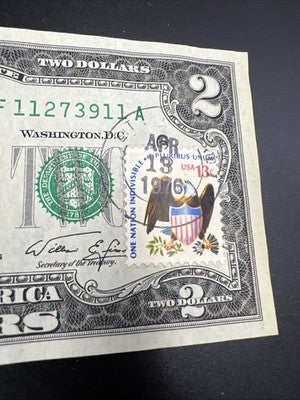 1976 $2 Bicentennial Postal $2 FRN Note Bill Neat Serial # 11273911 CH AU