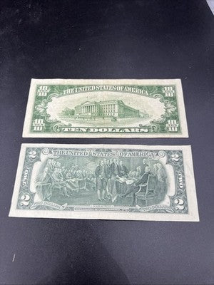 FRN Collector's Lot 1950 $10 Fine & 1976 $2 VF Federal Resereve Notes #453