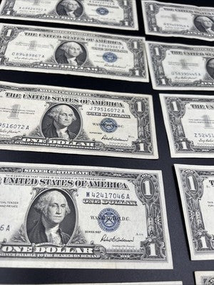 Lot of 10 1957 $1 Dollar Silver Certificate Blue Seal Notes Very Fine VF Circ #7