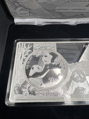 2023 30 g Silver Panda Coin in 3 Oz .999 Silver Display Metal Card Proof