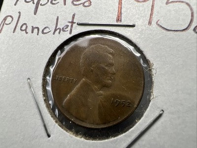 1952 P 1c Lincoln Wheat Cent Coin Tapered PLANCHET Error Fine Circ