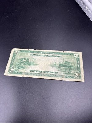 1914 $20 Large Size Twenty Dollar Federal Reserve Note Very Circulated Damaged