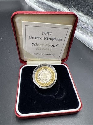 1997 United Kingdom England Proof Sterling Silver Bi Metallic Two Pounds Coin