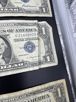 Lot of 7 Circ 1957 $1 One Dollar US Silver Certificates Blue Seal Notes #165