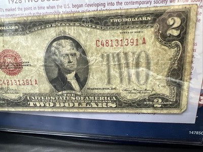 1928 D $2 Two Dollar USN United States Note Red Seal VG Circ #91