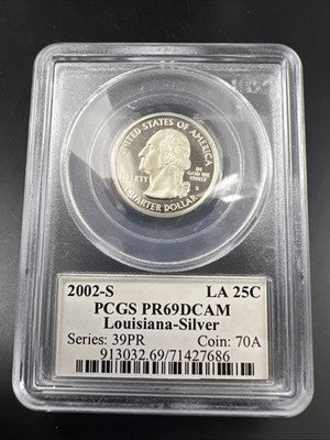 2002 S Proof Silver Louisiana Statehood Quarter Coin PCGS PR69 DCAM #686