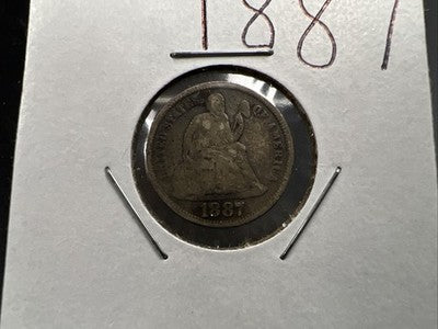 1887 P 10c Seated Liberty Silver Dime Coin CH AG / G Circ SK#a