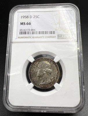 1958 D 25c Washington Silver Quarter Coin MS66 Toned Toner #006 NGC