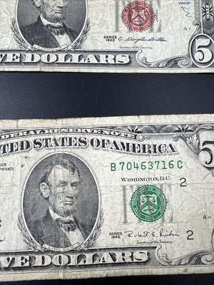 $5 Bill collector's Lot 9 US Bills - Very Circ 7 1963 USN 1 1995 FRN 1 1934 $5