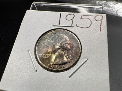 1959 25c Washington 90% Silver Coin CH BU UNC PQ Toning Toner Obverse