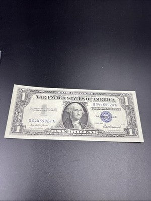 1957 $1 One Dollar Blue Seal Silver Certificate UNC Uncirculated Fancy Serial #Q