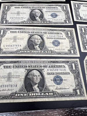 Lot of 10 1957 / 1935 $1 One Dollar Silver Certificate Blue Seal Notes VG + #783