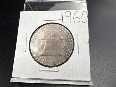 1960 P Franklin Half Dollar Silver Coin Choice BU UNC Neat Toning Reverse #B