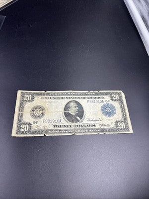 1914 $20 Large Size Twenty Dollar Federal Reserve Note Very Circulated Damaged