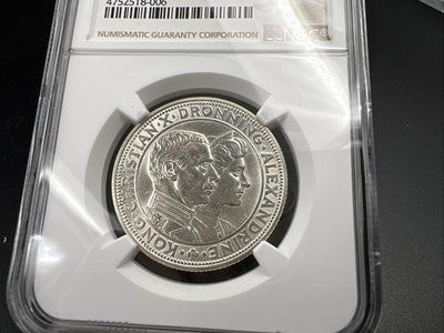 1923 Denmark 2 Kroner Silver Coin NGC UNC Details Cleaned