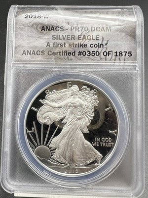2018 W 1 Oz Proof American Silver Eagle PR70 DCAM ANACS #875