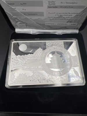 2023 30 g Silver Panda Coin in 3 Oz .999 Silver Display Metal Card Proof
