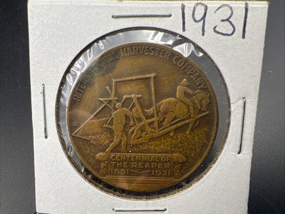 1931 Cyrus McCormick Bronze Medal Centennial Of The Reaper Metallic Art Co Circ
