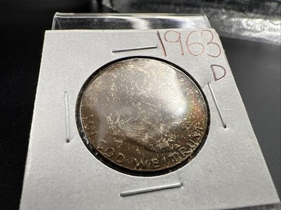 1963 D Franklin Half Dollar Silver Coin Choice BU UNC Neat Toning Obverse
