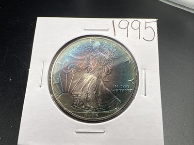 1995 1 Oz ASE American Silver Eagle Coin Gem BU Monster Toning Toner