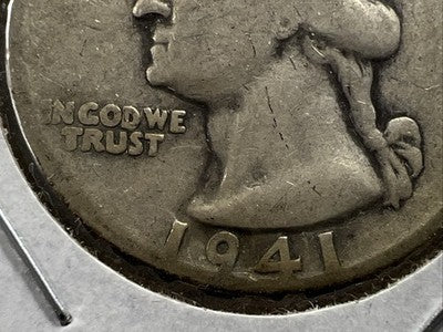 1941 P 25c Washington Silver Quarter Coin AG Circ DDO Double Die Obverse SK#1B