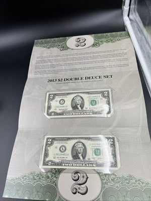 Matching Serial #2 2003 A 2009 $2 FRN Federal Reserve Note 2013 Double deuce set