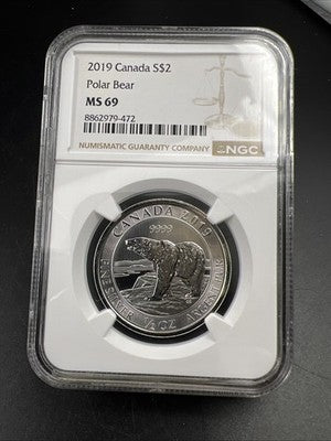 2019 Canada S$2 1/2 Oz Canada Silver Polar Bear Coin NGC MS69 Certified #472