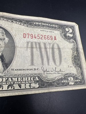 1928 G $2 Two Dollar Legal Tender United States Red Seal Note CH VG Circ #669