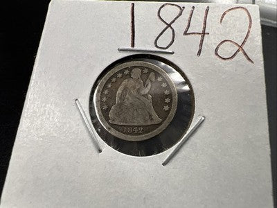 1842 10c Liberty Seated Silver Dime Coin CH VG Very Good Circ