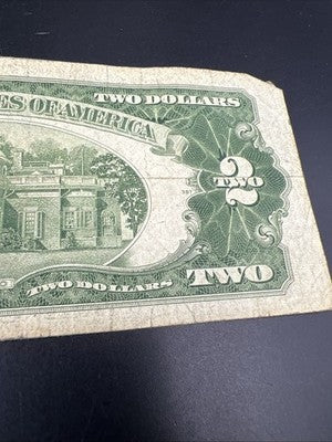 1928 G $2 Two Dollar Legal Tender United States Red Seal Note Very Circ #027