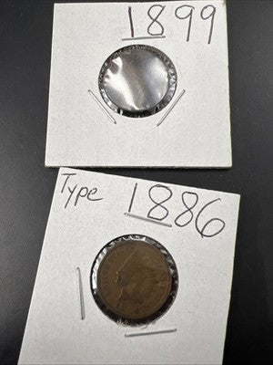 Indian 1c Collector's Lot 1899 VF Details & 1886 VG Type 1 Cent Coins SK#a